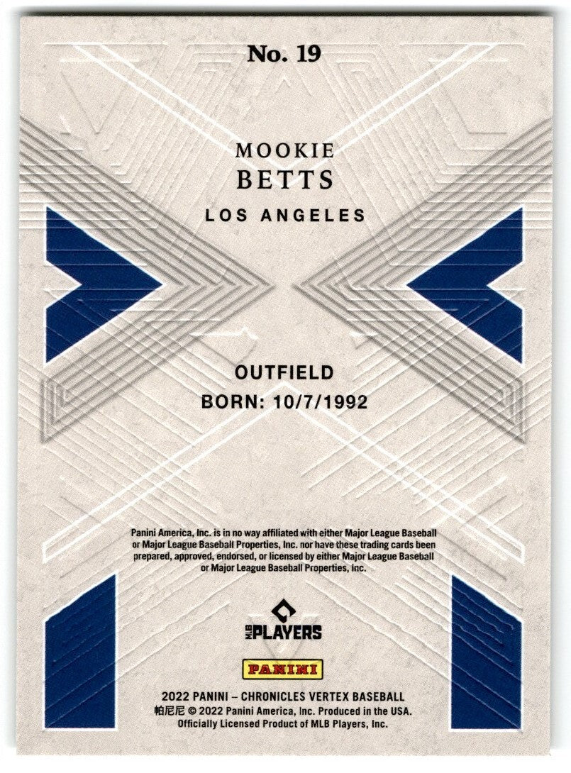 2022 Panini Chronicles Vertex Mookie Betts Los Angeles Dodgers #19
