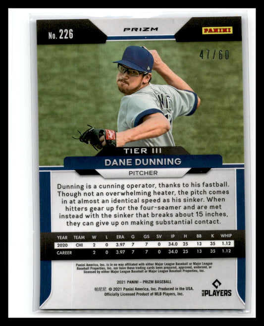 2021 Panini Prizm Blue #226 Dane Dunning 22/60 Texas Rangers