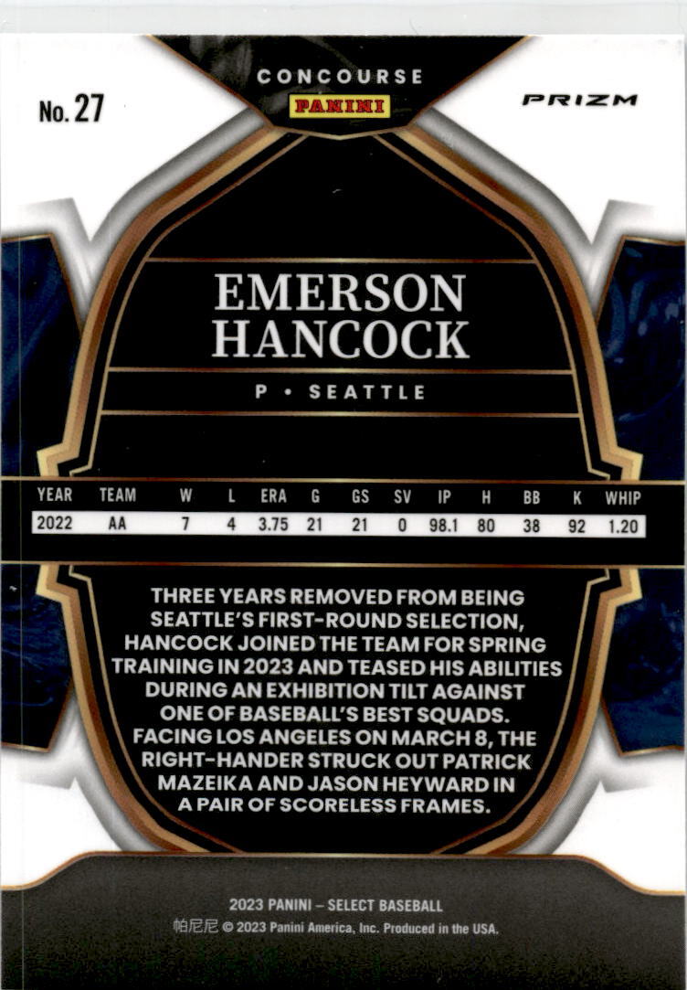 2023 Panini Select blue #27 Emerson Hancock Seattle Mariners
