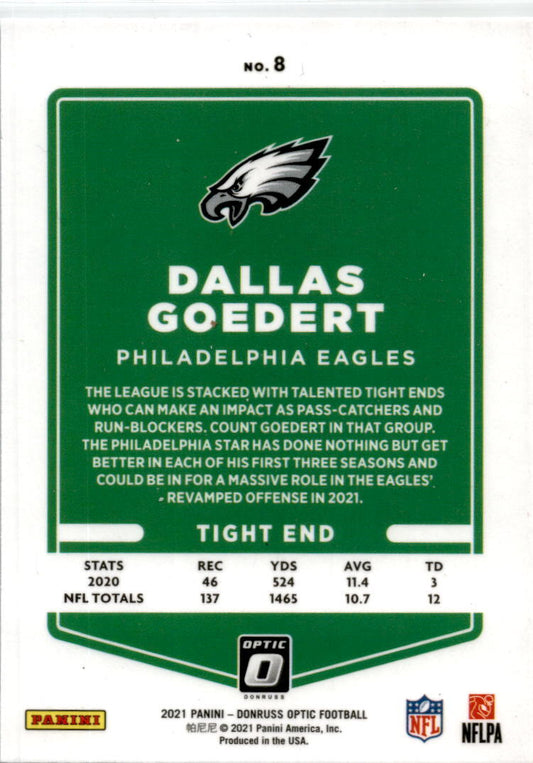 2021 Donruss Optic #8 Dallas Goedert Philadelphia Eagles