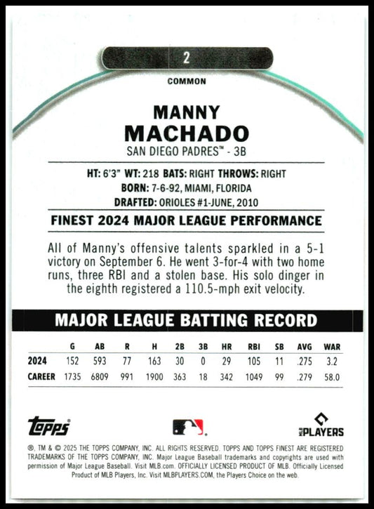 2025 Topps Finest #2 Manny Machado