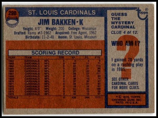 1976 Topps #290 Jim Bakken St. Louis Cardinals