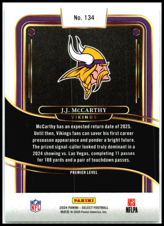 2024 Panini Select #134 J.J. McCarthy Rookie Minnesota Vikings