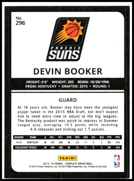 2015-16 Panini Complete #296 Devin Booker Rookie Phoenix Suns