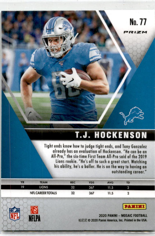 2020 Mosaic Green Prizm #77 T.J. Hockenson Detroit Lions.