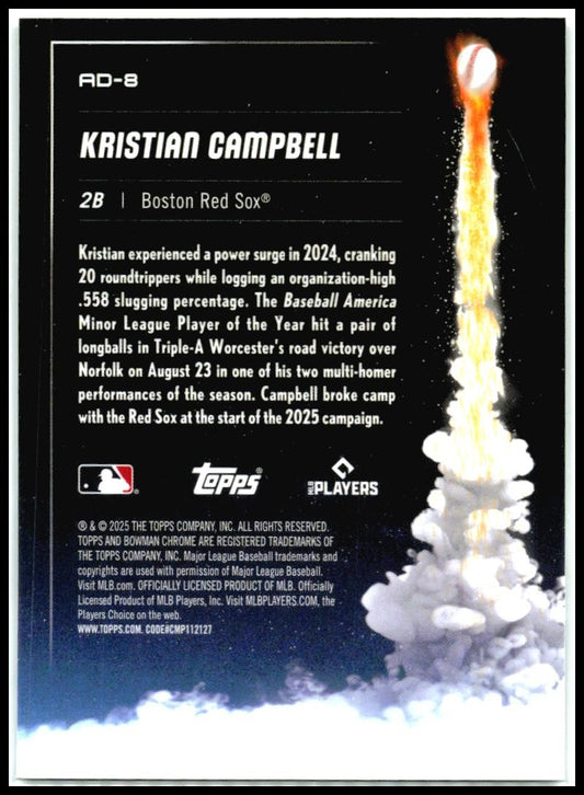2025 Bowman Chrome Adios #AD-8 Kristan Campbell Rookie Boston
