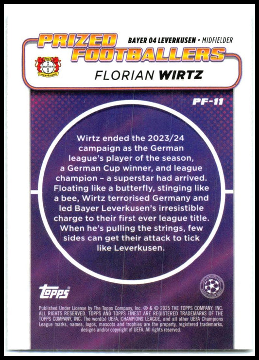 2024-25 Topps Finest UEFA Prized Fooballers #PF-11 Florian Wirtz