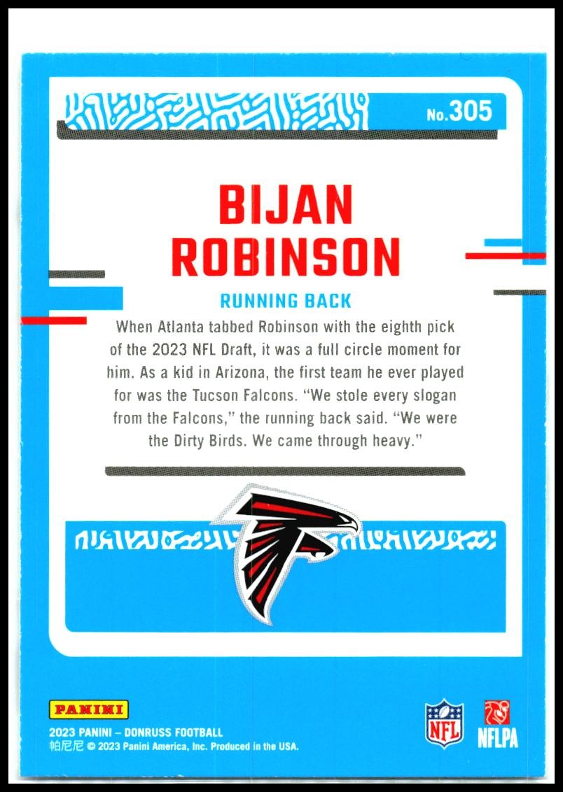 2023 Donruss #305 Bijan Robinson Rookie Atlanta Falcons