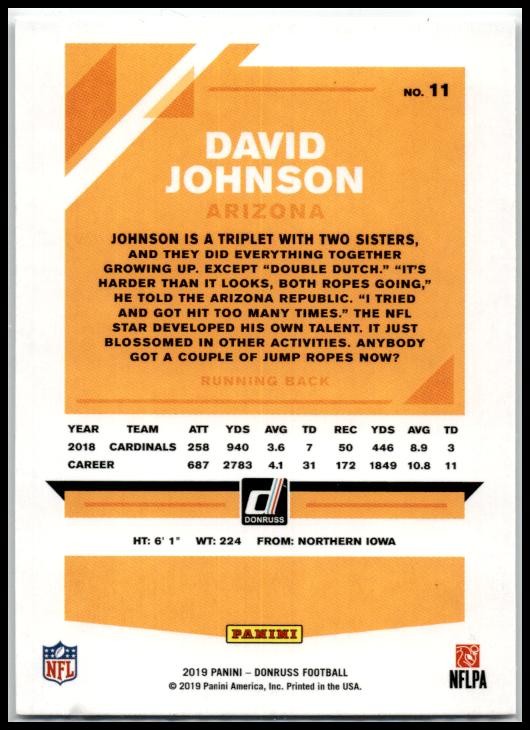 2019 Donruss #11 David Johnson Arizona Cardinals