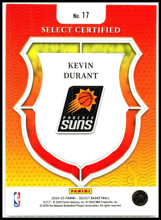 2024-25 Panini Select Select Certified #17 Kevin Durant Phoenix Suns