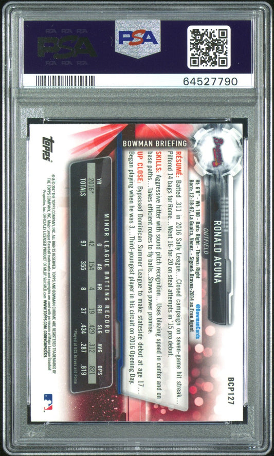 2017 Bowman Prospects Prospects-Chrome #BCP127 Ronald Acuna Braves PSA 10