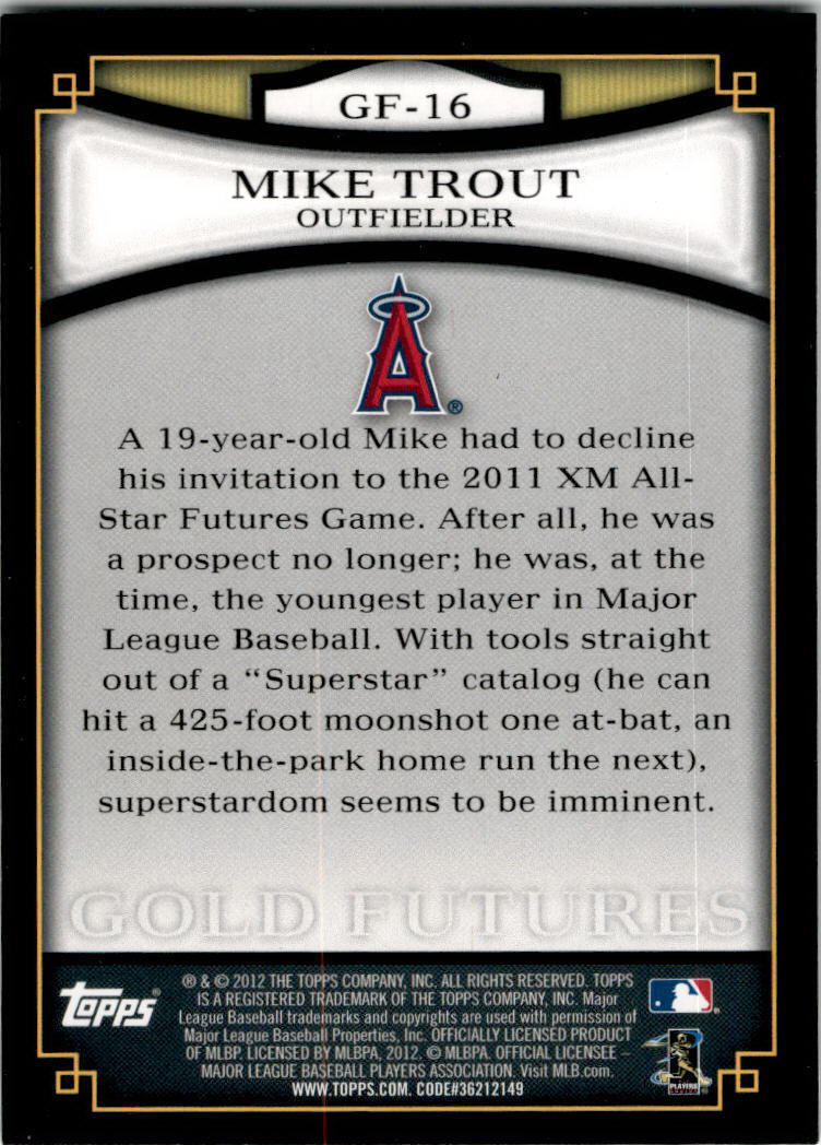 2012 Topps Gold Futures #GF-16 Mike Trout Los Angeles Angels