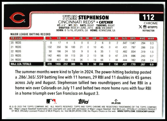 2025 Topps Chrome Refractors #112 Tyler Stephenson Cincinnati Reds