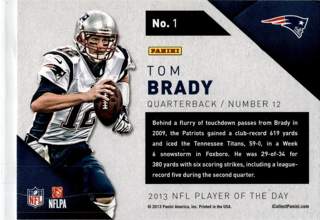 2013 Panini Player of the Day #1 Tom Brady New England Patriots
