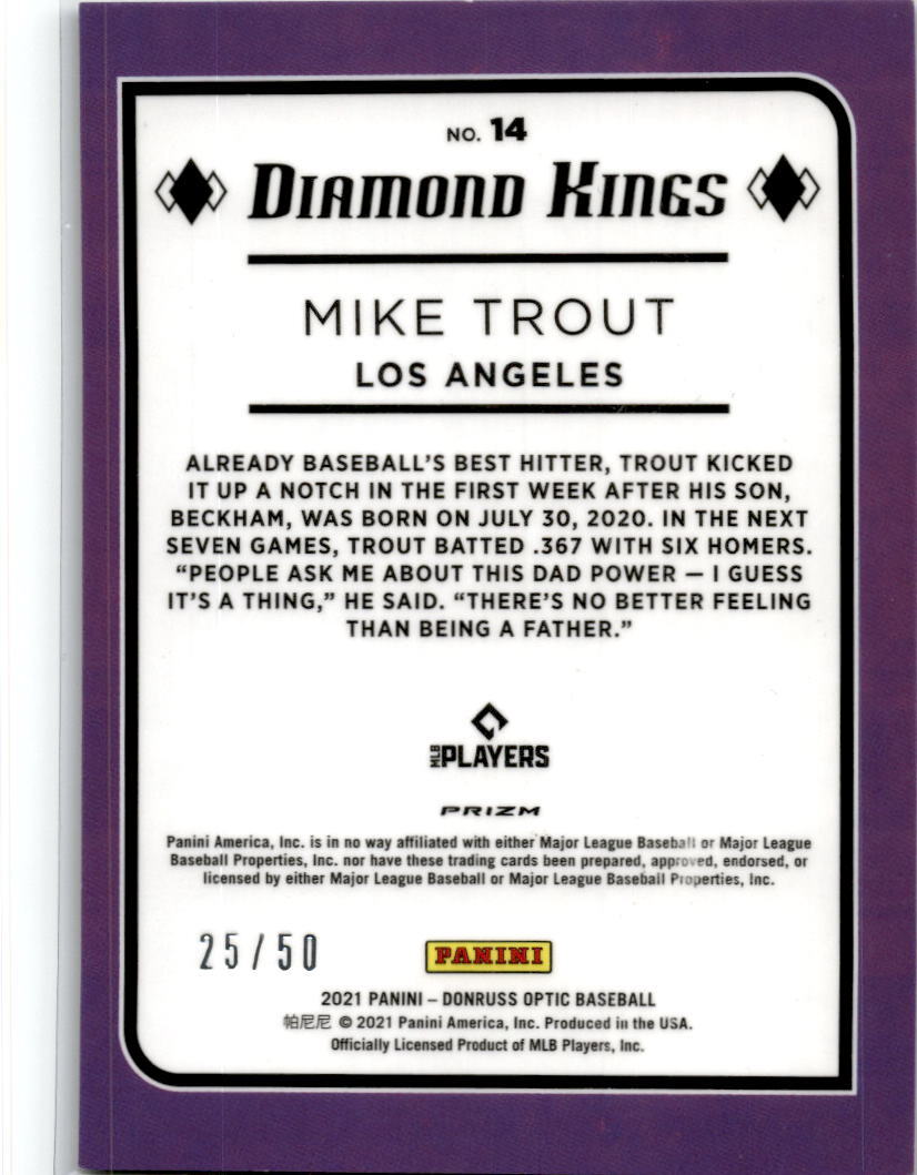 2021 Donruss Optic Carolina Blue #14 Mike Trout #/50 Los Angeles Angels