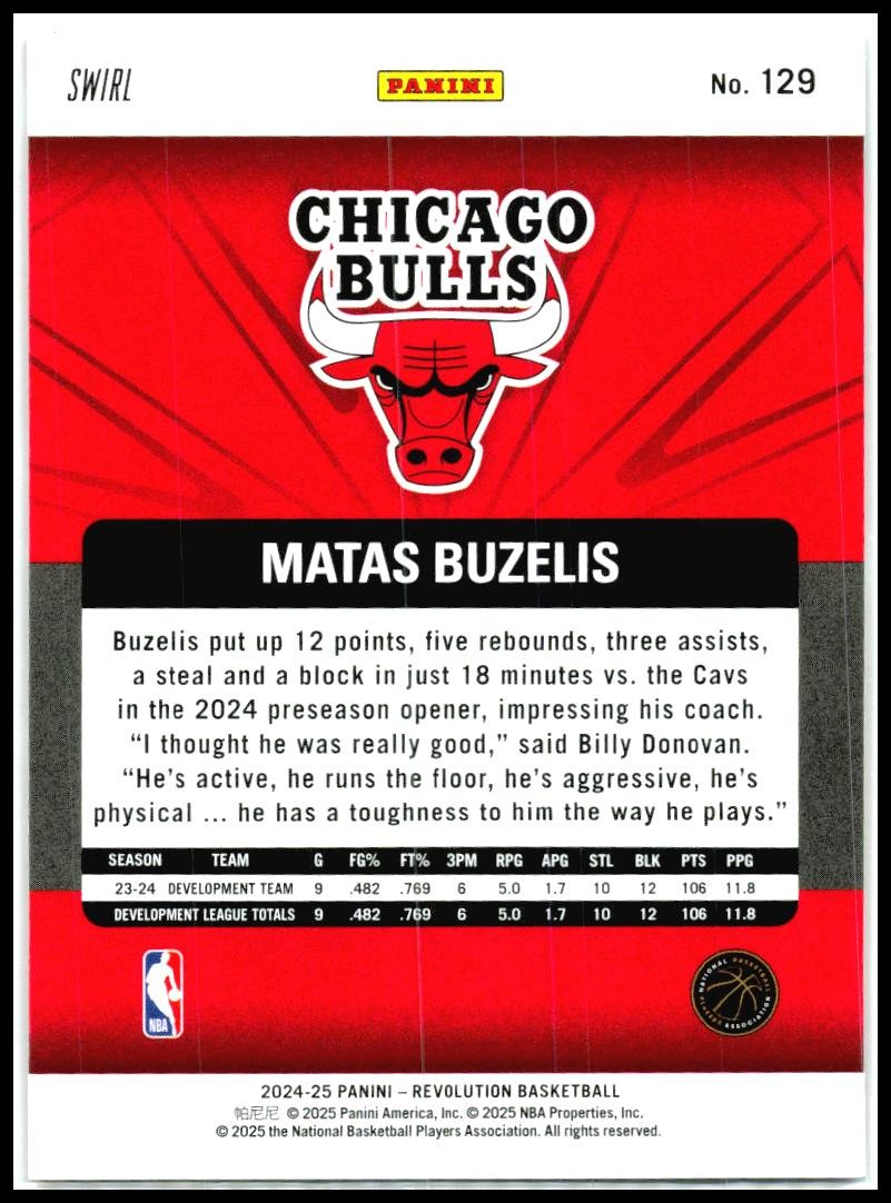 2024-25 Panini Revolution #129 Matas Buzelis Rookie Chicago Bulls