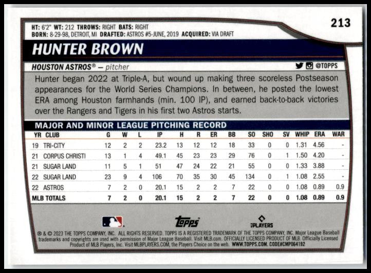 2023 Topps Big League Rainbow Foil #213 Hunter Brown Rookie Houston Astros