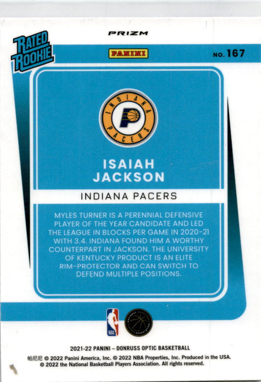 2021-22 Donruss Optic Purple #167 Isaiah Jackson Rookie Indiana Pacers