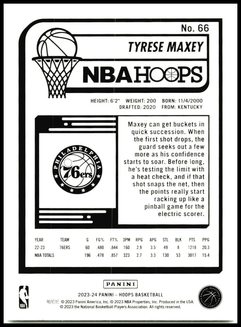 2023-24 Hoops #66 Tyrese Maxey Philadelphia 76ers
