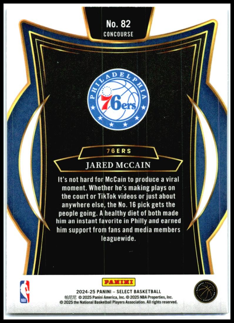 2024-25 Panini Select Blue #82 Jared McCain Rookie Philadelphia 76ers