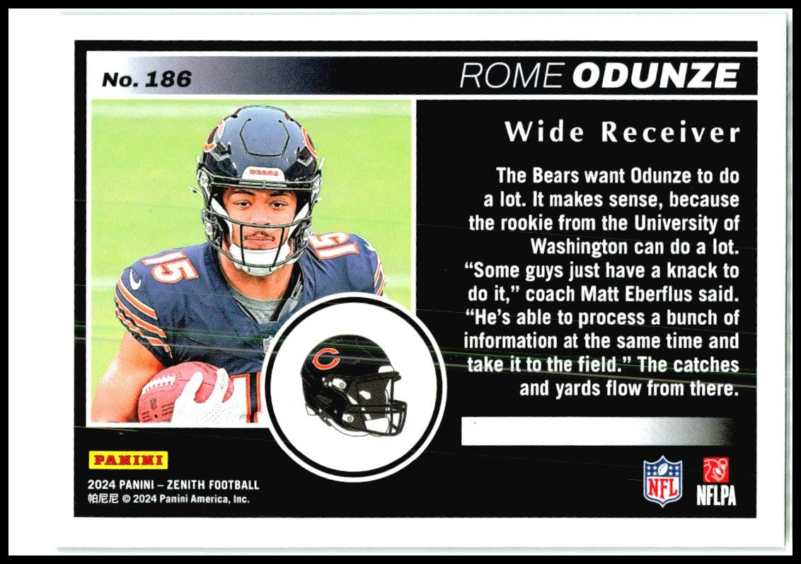 2024 Panini Zenith Two Minute Drill #186 Rome Odunze Rookie Chicago Bears