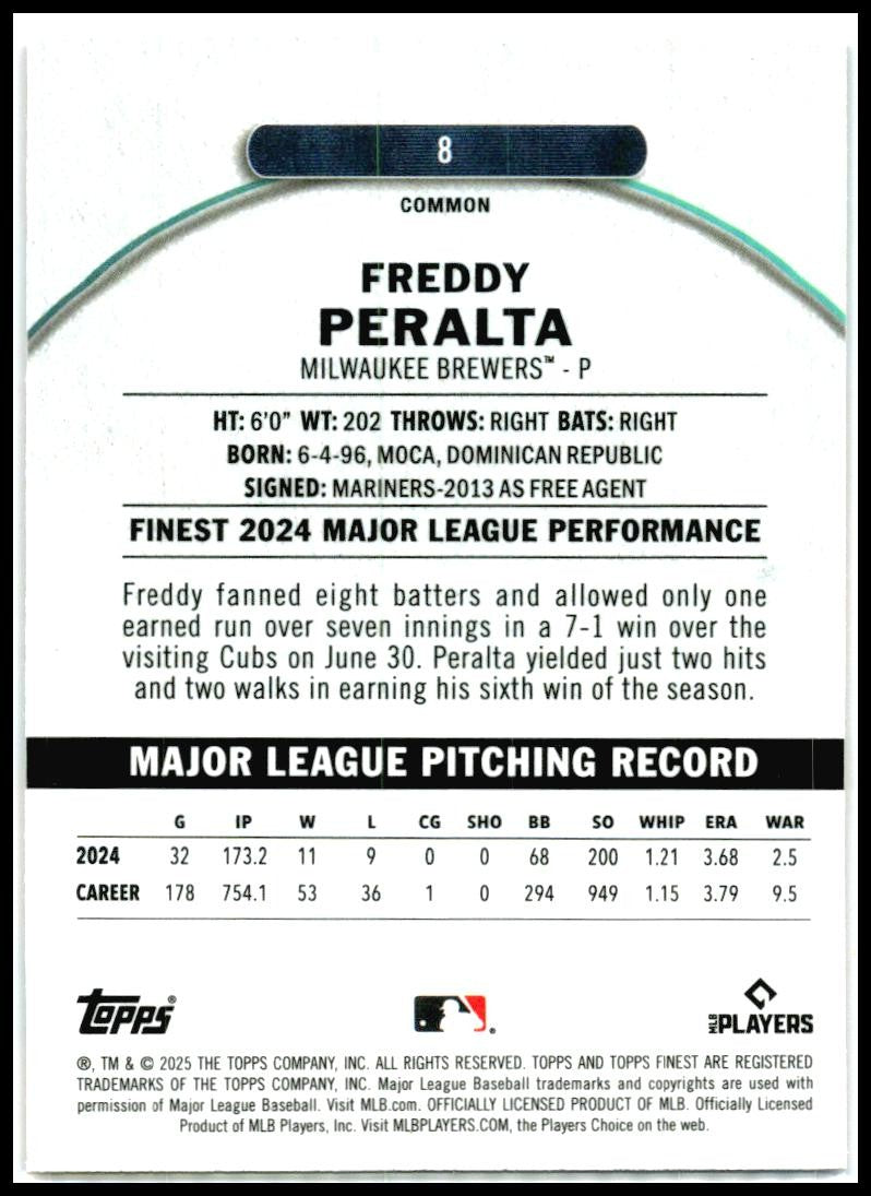 2025 Topps Finest Magenta Refractor #’d /350 #8 Freddy Peralta Brews