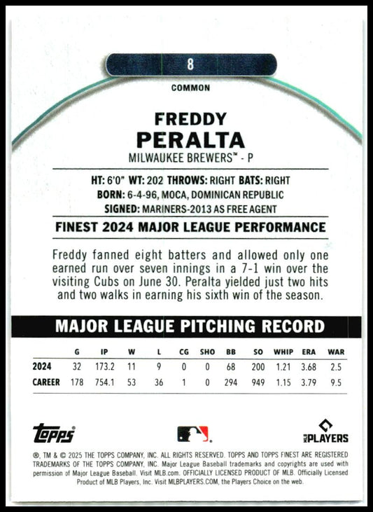 2025 Topps Finest Magenta Refractor #’d /350 #8 Freddy Peralta Brews