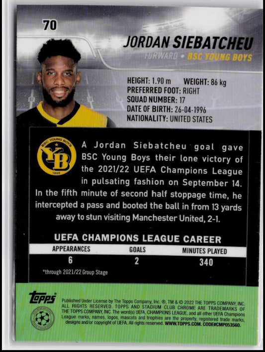 2021-22 Stadium Club Chrome UEFA Champions League #70 Jordan Siebatcheu