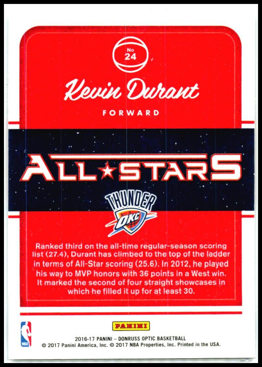 2016-17 Donruss Optic All-Stars #24 Kevin Durant Oklahoma City Thunder