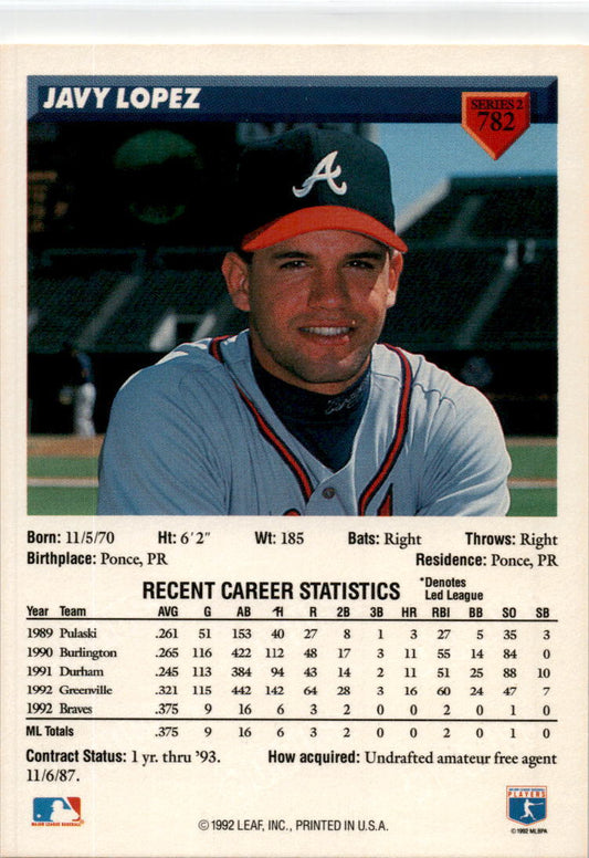 1993 Donruss #782 Javy Lopez Atlanta Braves