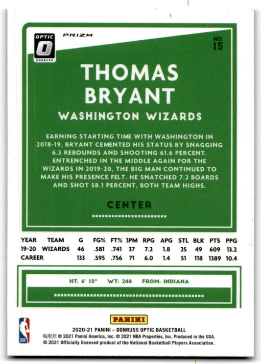 2020-21 Donruss Optic Purple Thomas Bryant Washington Wizards #15