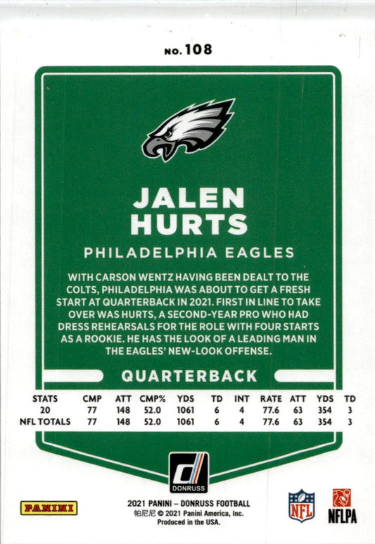2021 Donruss #108 Jalen Hurts Philadelphia Eagles