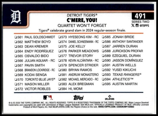 2025 Topps Holiday Suns #491 C'mere, you! Detroit Tigers