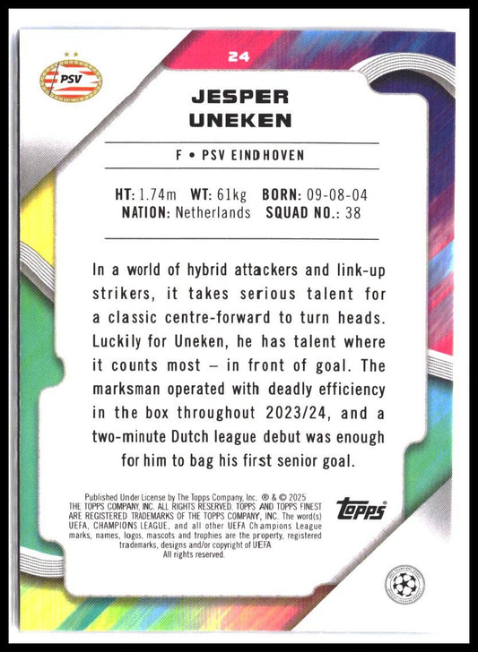 Jesper Uneken #24 2024-25 Finest UEFA Club Competitions Rookie RC