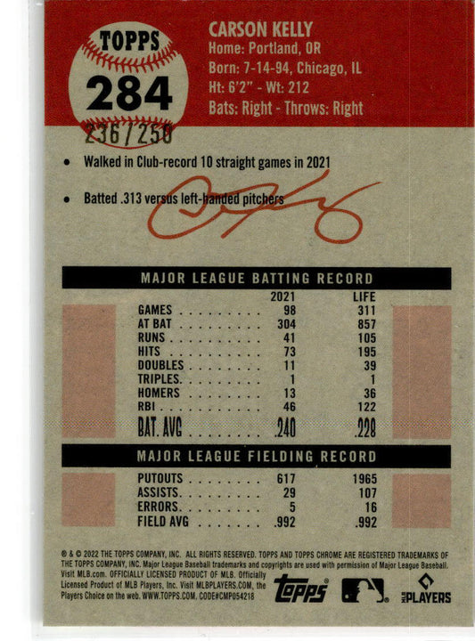2022 Topps Chrome Platinum Anniversary Yellow RayWave #284 Carson Kelly