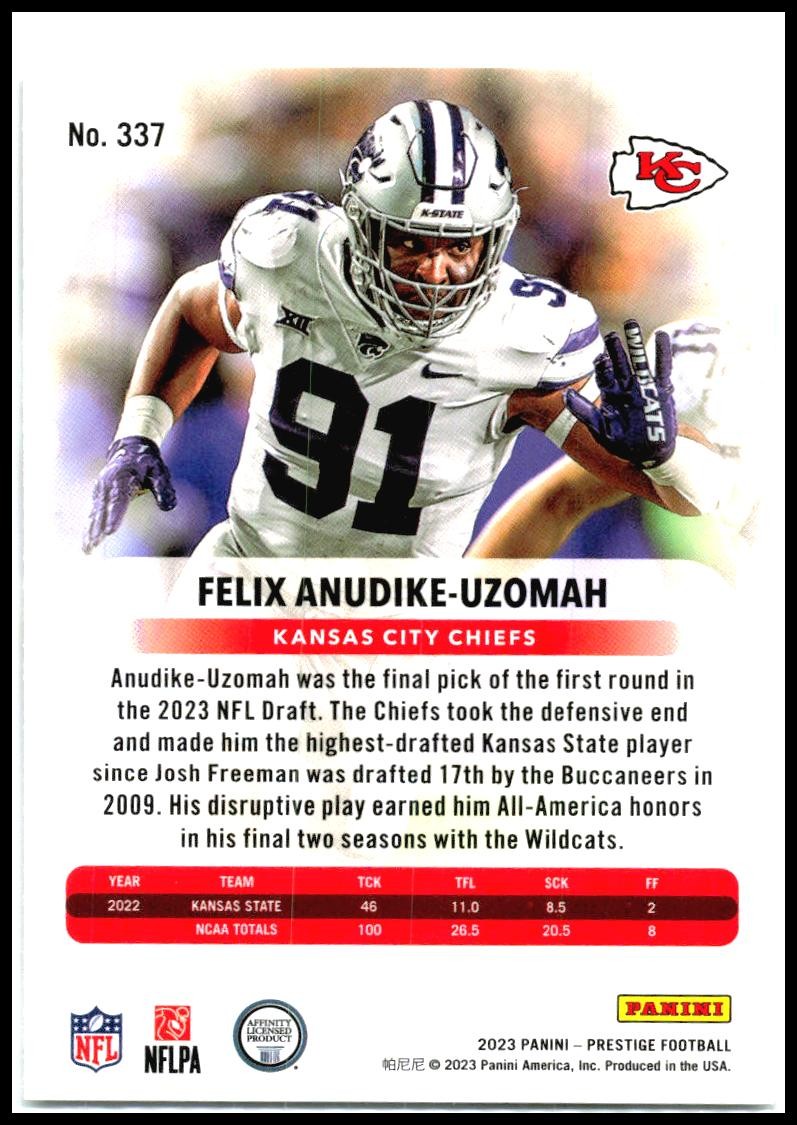 2023 Panini Prestige #337 Felix Anudike-Uzomah Rookie Kansas City Chiefs