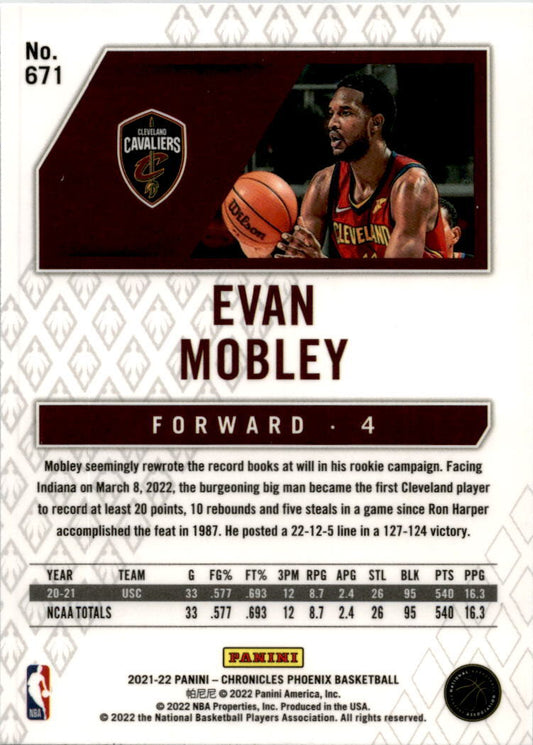 2021-22 Panini Chronicles #671 Evan Mobley Rookie Cleveland Cavaliers