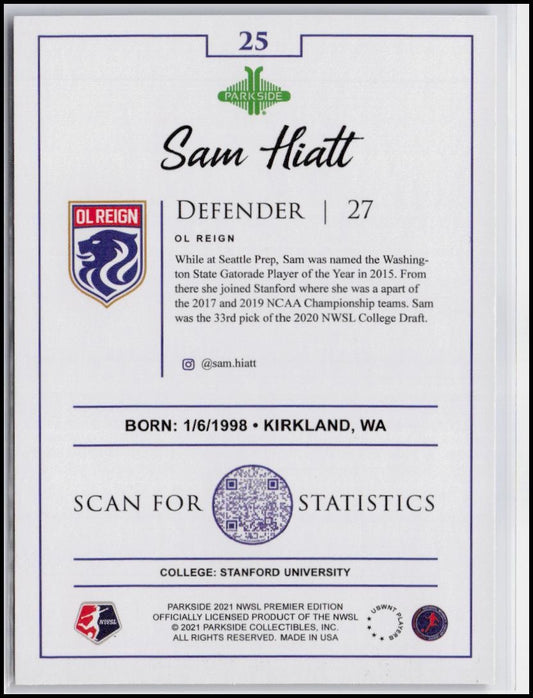 2021 Parkside NWSL Premier Edition #25 Sam Hiatt