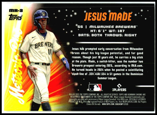 2025 Bowman Chrome Meteoric Rise #MR-3 Jesus Made Brewers