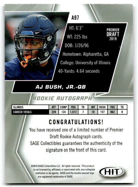2019 SAGE HIT Autographs AJ Bush Auto Illinois Fighting Illini #A97