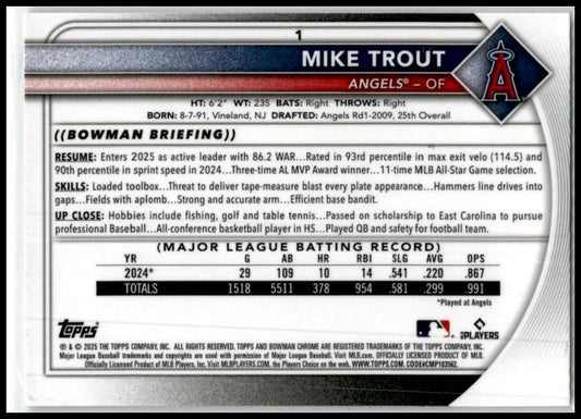 2025 Bowman Chrome Mojo #1 Mike Trout Los Angeles Angels