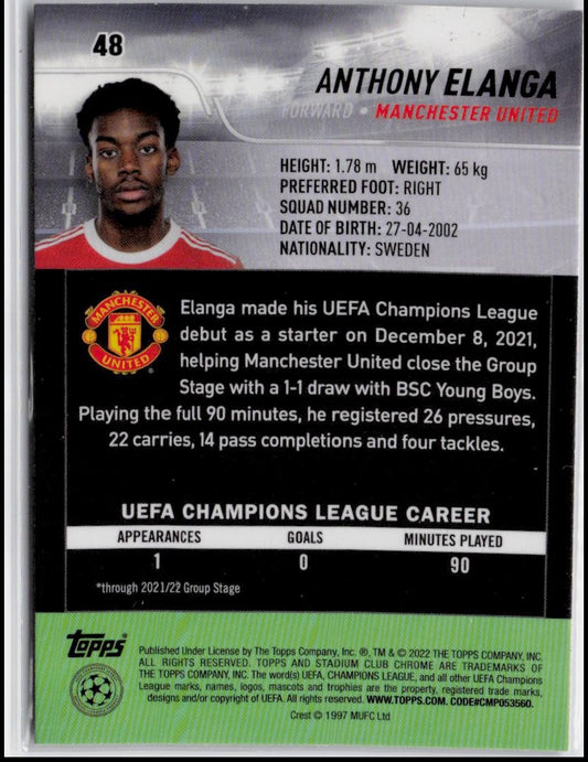 2021-22 Stadium Club Chrome UEFA Champions League #48 Anthony Elanga