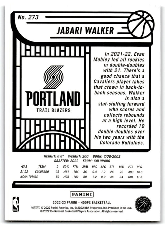 2022-23 Purple Jabari Walker Rookie Portland Trail Blazers #273