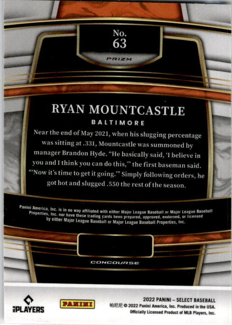 2022 Panini Select Holo #63 Ryan Mountcastle Baltimore Orioles