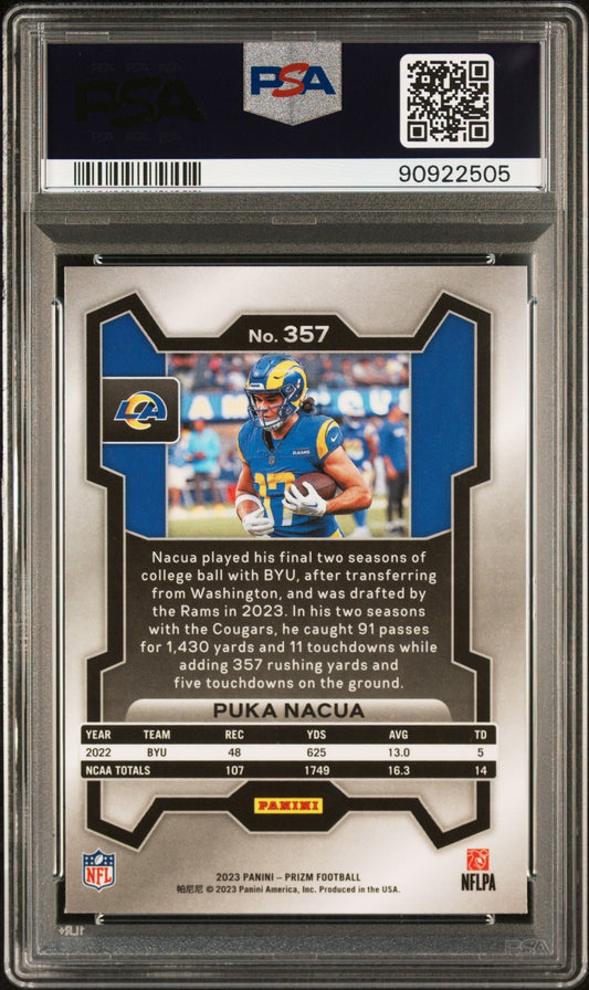 2023 Panini Prizm #357 Puka Nacua Los Angeles Rams PSA 10