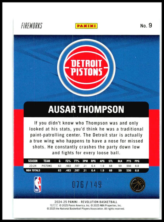 2024-25 Panini Revolution Fireworks #9 Ausar Thompson #/149 Detroit Pistons