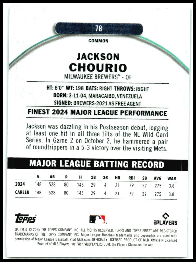 2025 Topps Finest #78 Jackson Chourio