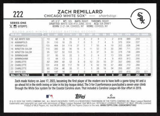 Zach Remillard #222 RC 2024 Topps Series One
