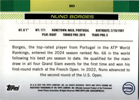 # 2024 Topps Chrome Tennis 80 Nuno Borges