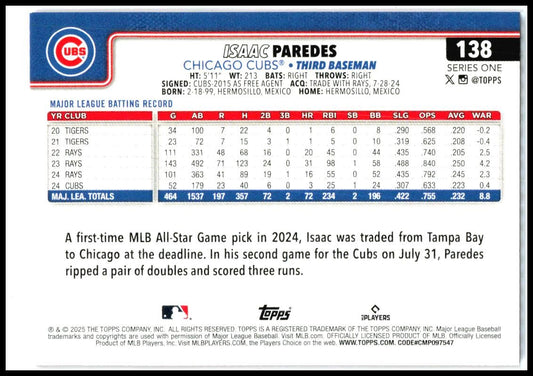 2025 Topps Pink Holo Foil #138 Isaac Paredes Chicago Cubs